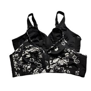 2 Cacique Women's 42D Black Floral Wirefree Bralette Bra